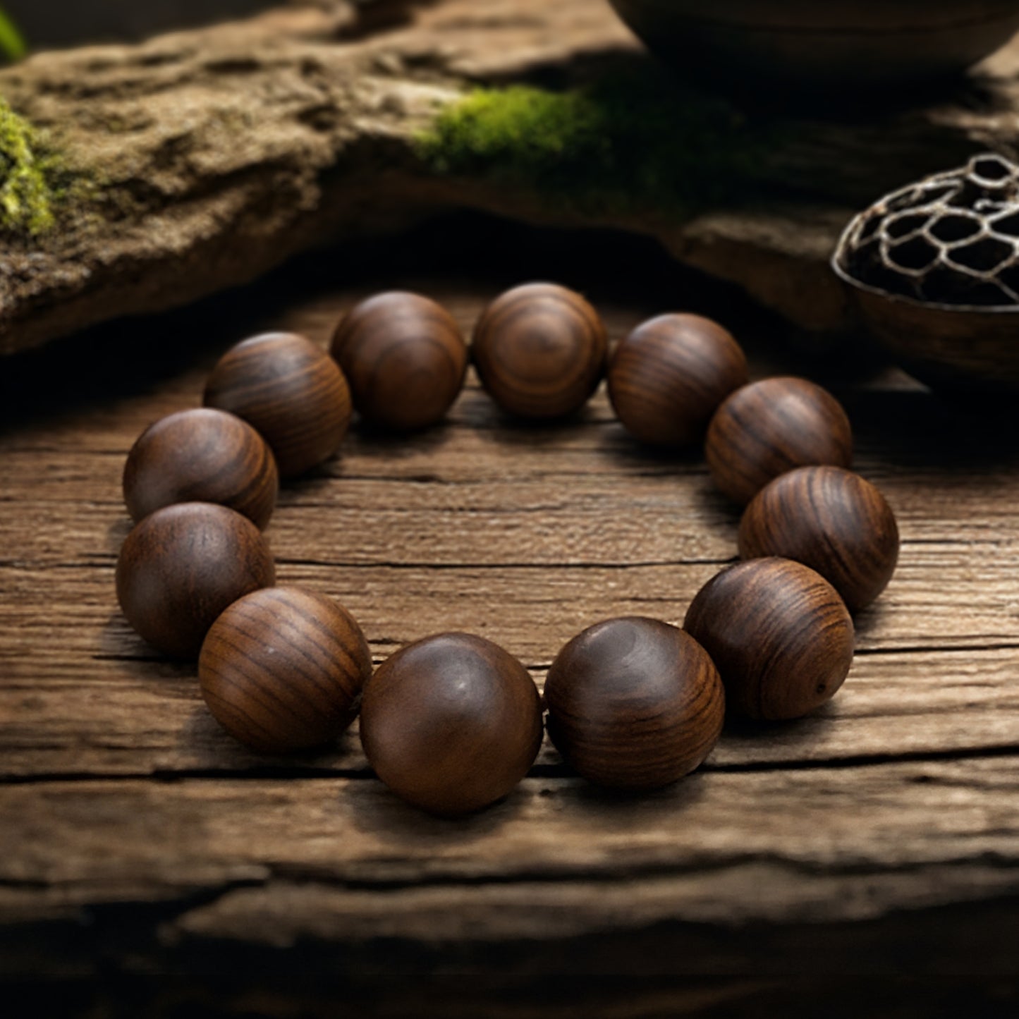 Magicfad Handcrafted Tiger Print Black Rosewood Prayer Bead Bracelet – 12 Beads Meditation & Stress Relief