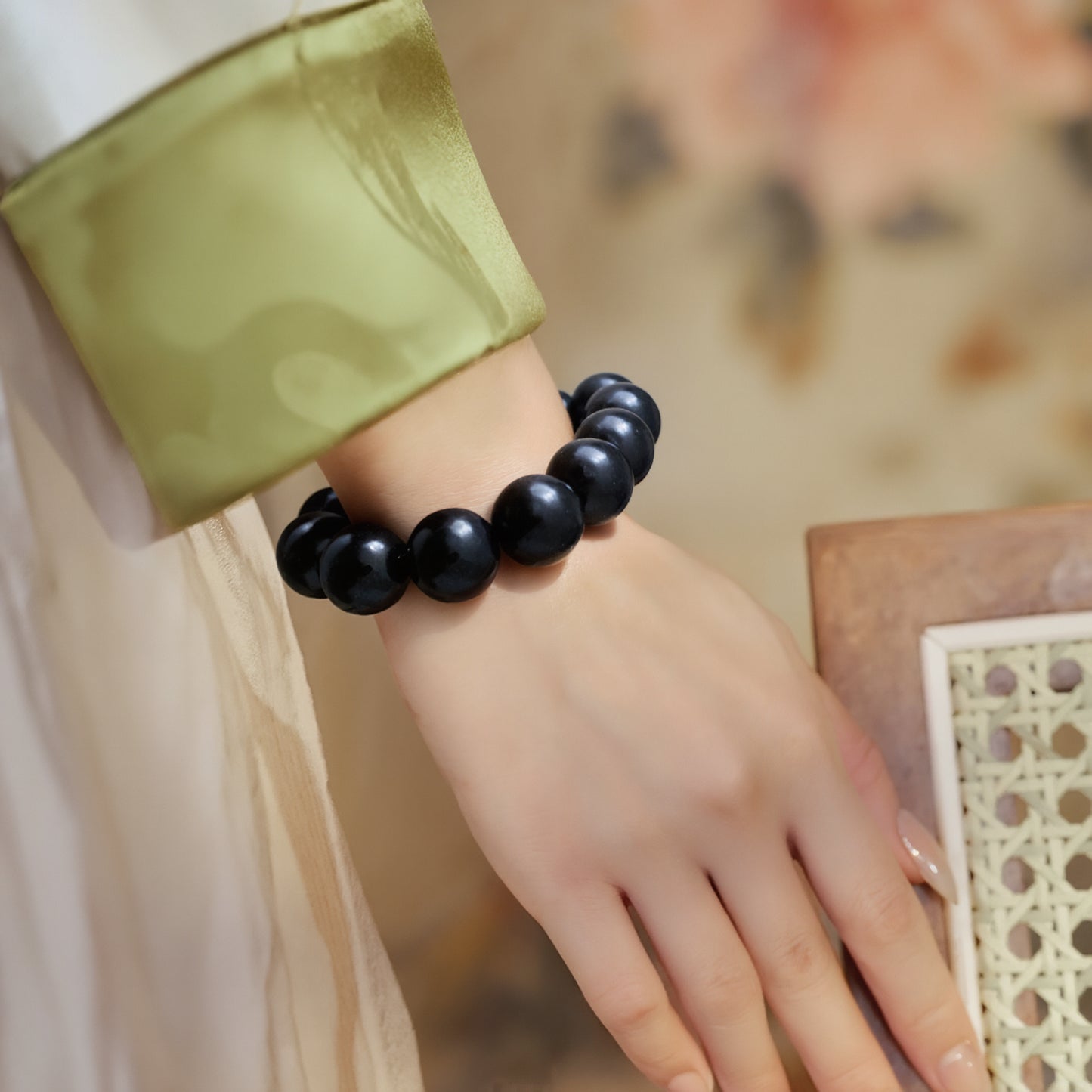 Magicfad Natural Ebony Buddhist Bead Bracelet – Handcrafted Meditation & Protection Jewelry