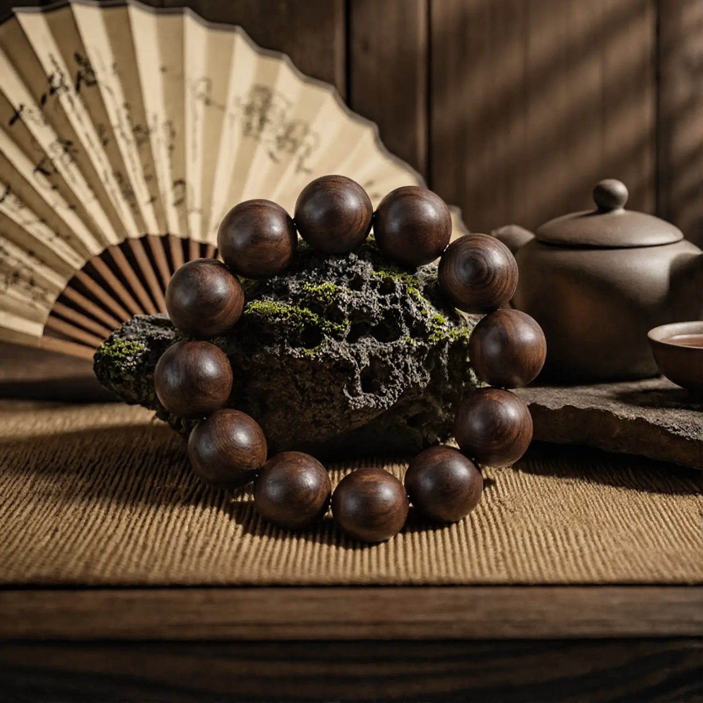 Magicfad Handcrafted Tiger Print Black Rosewood Prayer Bead Bracelet – 12 Beads Meditation & Stress Relief