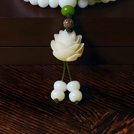 Magicfad White Jade Bodhi Lotus Mala Set - Mindful Reflection & Spiritual Tradition