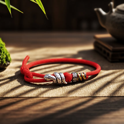 Magicfad Red String & Sterling Silver Snake Coin Ring Bracelet — Cultural Symbolism & Personal Intention