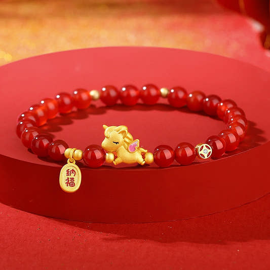 Magicfad S925 Sterling Silver Year of the Horse Red Agate Bracelet - Protection & Harmony & Wealth