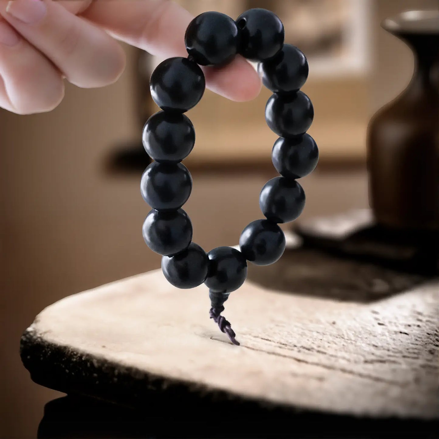 Magicfad Natural Ebony Buddhist Bead Bracelet – Handcrafted Meditation & Protection Jewelry