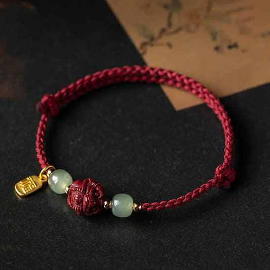 Magicfad Natural Cinnabar Chinese Zodiac Hetian Jade Fu Character Bracelet — Cultural Harmony & Blessing Inspiration