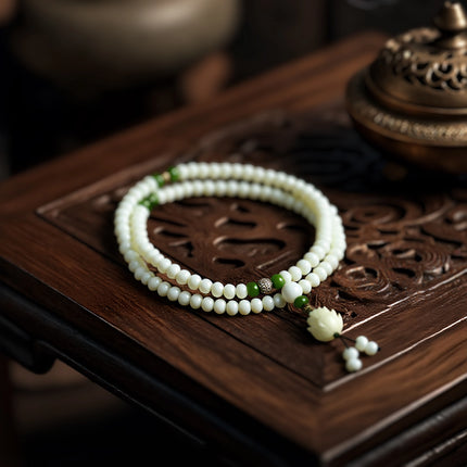 Magicfad White Jade Bodhi Lotus Mala Set - Mindful Reflection & Spiritual Tradition