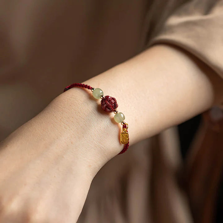 Magicfad Natural Cinnabar Chinese Zodiac Hetian Jade Fu Character Bracelet — Cultural Harmony & Blessing Inspiration