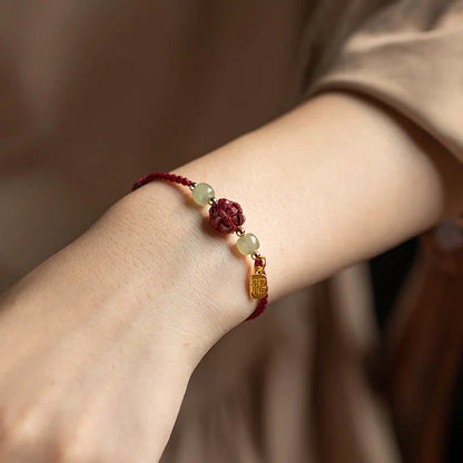 Magicfad Natural Cinnabar Chinese Zodiac Hetian Jade Fu Character Bracelet — Cultural Harmony & Blessing Inspiration