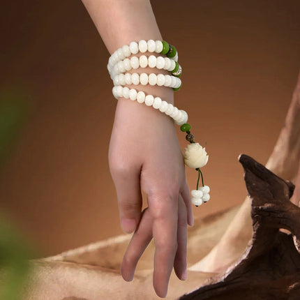 Magicfad White Jade Bodhi Lotus Mala Set - Mindful Reflection & Spiritual Tradition