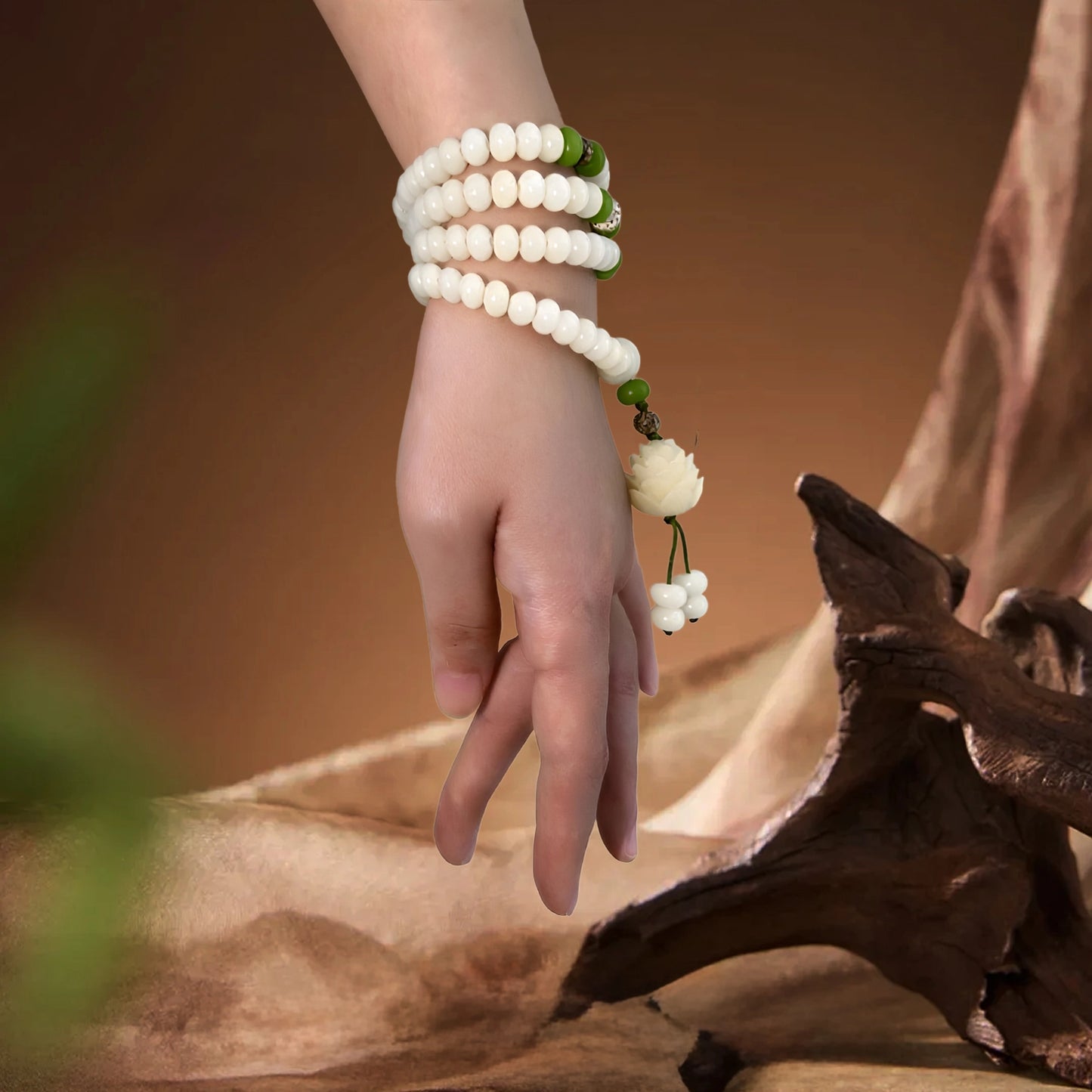 Magicfad White Jade Bodhi Lotus Mala Set - Mindful Reflection & Spiritual Tradition
