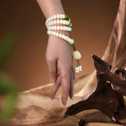 Magicfad White Jade Bodhi Lotus Mala Set - Mindful Reflection & Spiritual Tradition