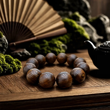 Magicfad Handcrafted Tiger Print Black Rosewood Prayer Bead Bracelet – 12 Beads Meditation & Stress Relief