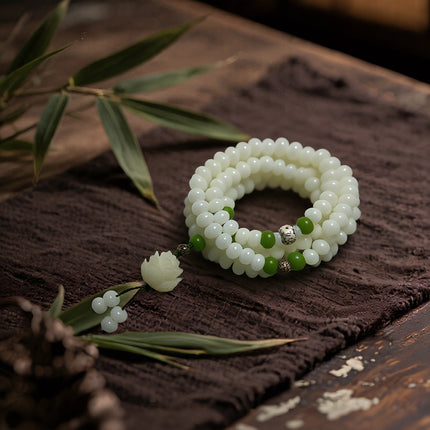 Magicfad White Jade Bodhi Lotus Mala Set - Mindful Reflection & Spiritual Tradition