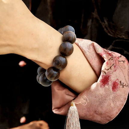 Magicfad Handcrafted Tiger Print Black Rosewood Prayer Bead Bracelet – 12 Beads Meditation & Stress Relief