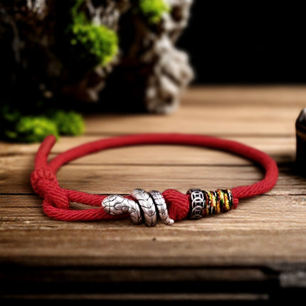 Magicfad Red String & Sterling Silver Snake Coin Ring Bracelet — Cultural Symbolism & Personal Intention
