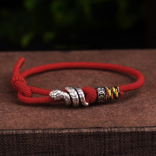 Magicfad Red String & Sterling Silver Snake Coin Ring Bracelet — Cultural Symbolism & Personal Intention
