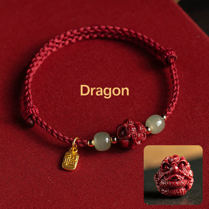 Magicfad Natural Cinnabar Chinese Zodiac Hetian Jade Fu Character Bracelet — Cultural Harmony & Blessing Inspiration