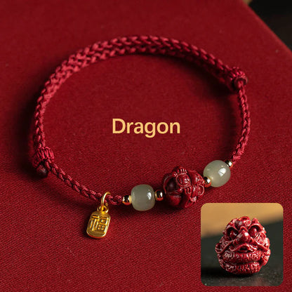Magicfad Natural Cinnabar Chinese Zodiac Hetian Jade Fu Character Bracelet — Cultural Harmony & Blessing Inspiration