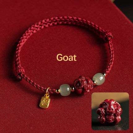 Magicfad Natural Cinnabar Chinese Zodiac Hetian Jade Fu Character Bracelet — Cultural Harmony & Blessing Inspiration