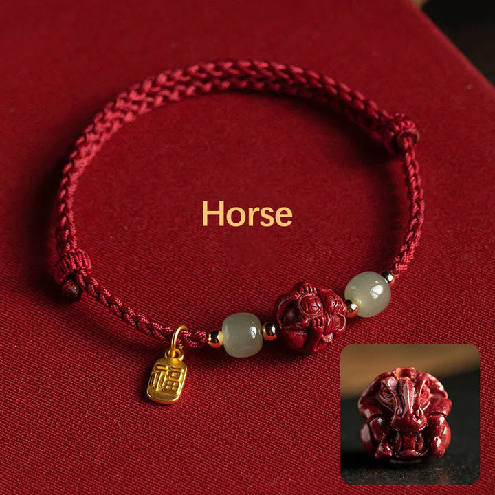 Magicfad Natural Cinnabar Chinese Zodiac Hetian Jade Fu Character Bracelet — Cultural Harmony & Blessing Inspiration