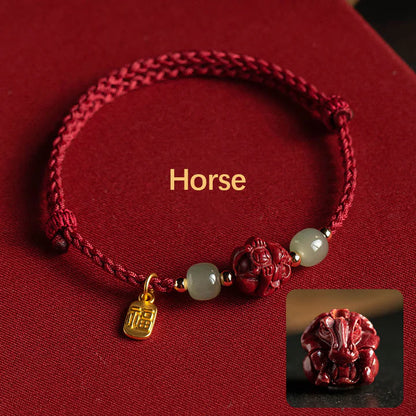 Magicfad Natural Cinnabar Chinese Zodiac Hetian Jade Fu Character Bracelet — Cultural Harmony & Blessing Inspiration