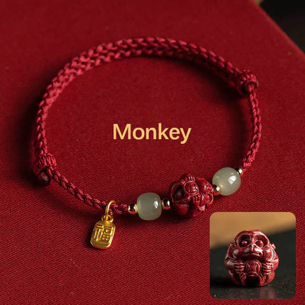 Magicfad Natural Cinnabar Chinese Zodiac Hetian Jade Fu Character Bracelet — Cultural Harmony & Blessing Inspiration
