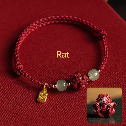 Magicfad Natural Cinnabar Chinese Zodiac Hetian Jade Fu Character Bracelet — Cultural Harmony & Blessing Inspiration