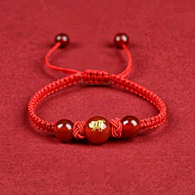 Magicfad Handmade Red Agate Chinese Zodiac Bracelet