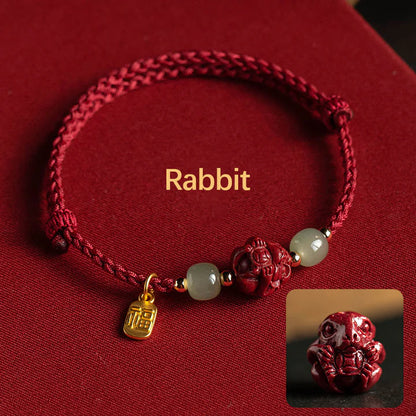 Magicfad Natural Cinnabar Chinese Zodiac Hetian Jade Fu Character Bracelet — Cultural Harmony & Blessing Inspiration