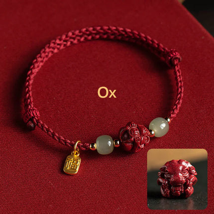 Magicfad Natural Cinnabar Chinese Zodiac Hetian Jade Fu Character Bracelet — Cultural Harmony & Blessing Inspiration