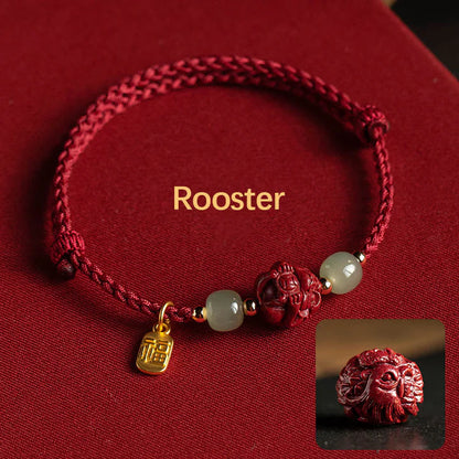Magicfad Natural Cinnabar Chinese Zodiac Hetian Jade Fu Character Bracelet — Cultural Harmony & Blessing Inspiration
