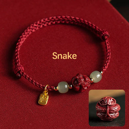 Magicfad Natural Cinnabar Chinese Zodiac Hetian Jade Fu Character Bracelet — Cultural Harmony & Blessing Inspiration